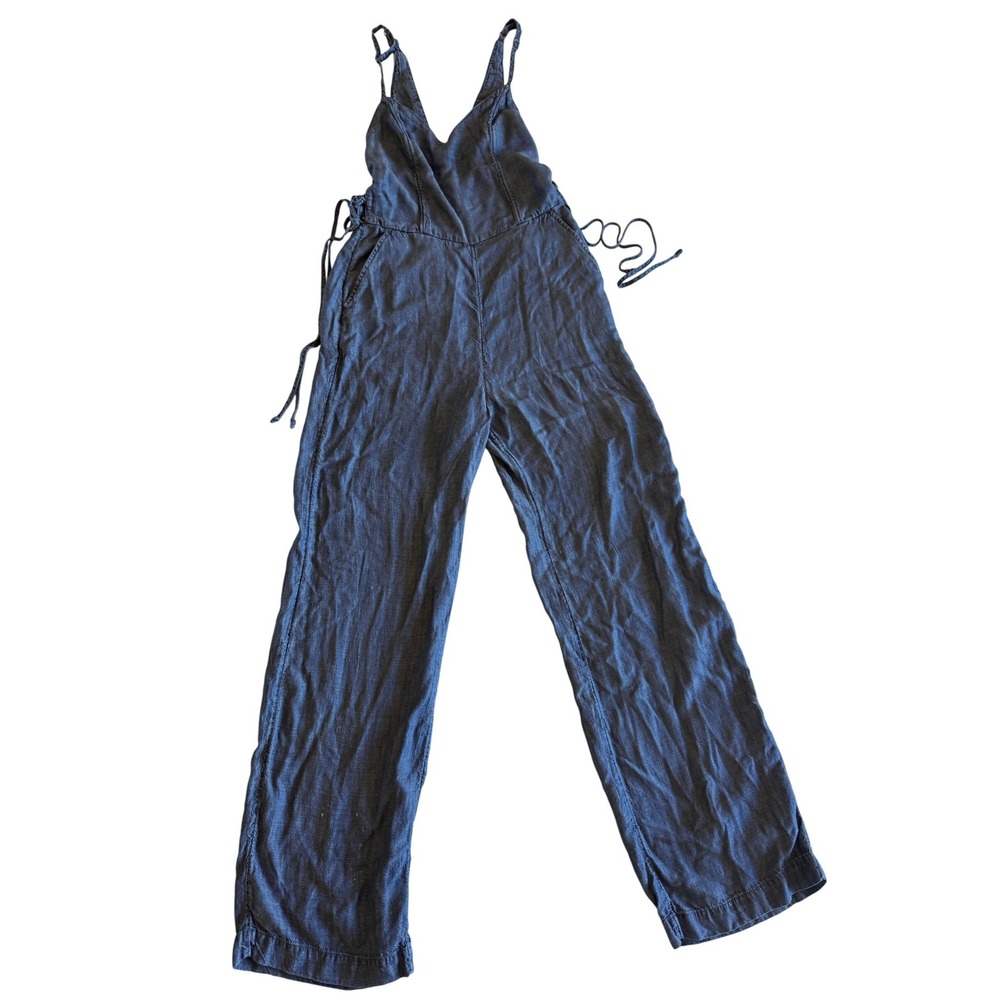 Abercrombie Fitch Denim Jumpsuit Womens 2Tall Blue Lace Up Side V Neck Wide Leg